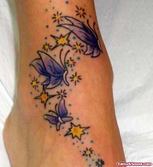 Butterfly and Stars Tattoos On Ankle