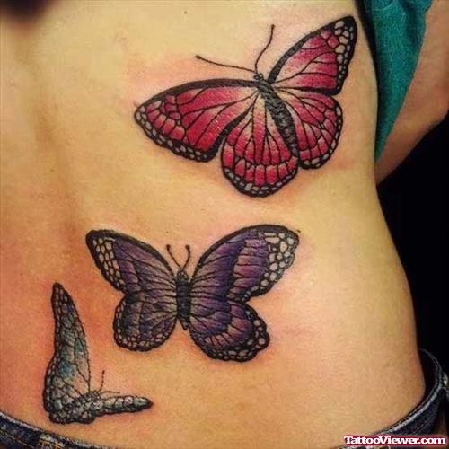Beautiful Colored Butterflies Tattoos On Back