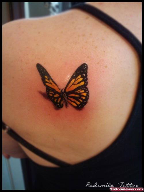 Awesome Left Back SHoulder Butterfly Tattoo