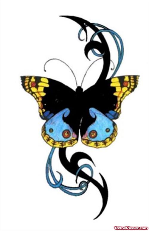 Tribal And Butterfly Tattoo Design