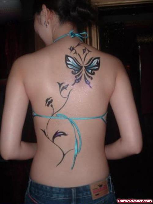 Colored Ink Temporary Butterfly Tattoo On Back