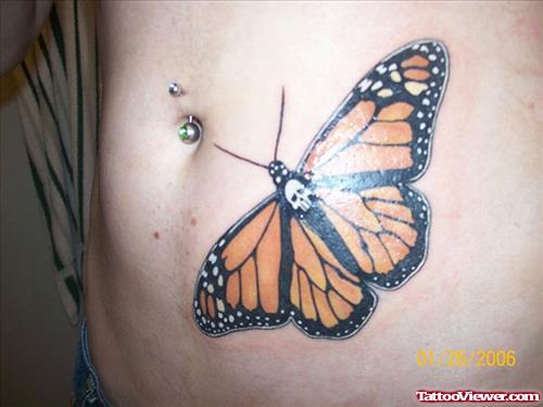 Colored Butterfly Tattoo On Left Hip