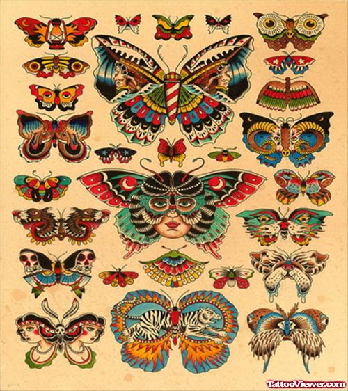 Awesome Colored Moth Butterfly Tattoos Designs