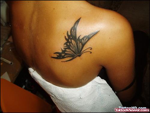Right Back SHoulder Butterfly Tattoo For Girls