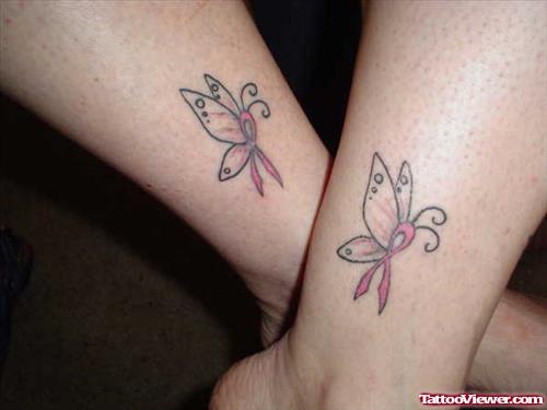 Pink Ribbon Butterflies Tattoos On Ankle