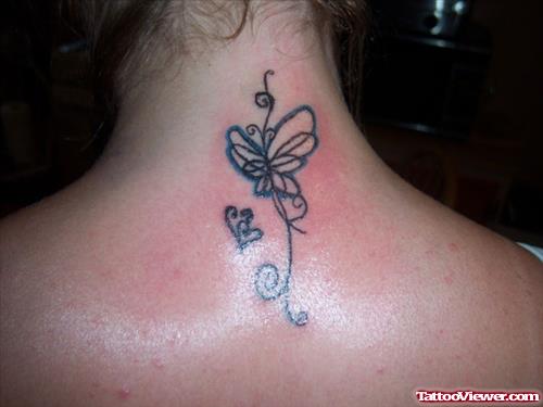 Butterfly Tattoo On Girl Back Neck