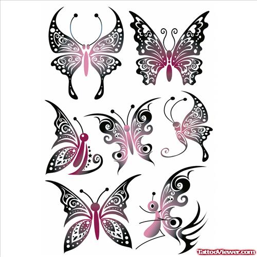 Awesome Colored Butterflies Tattoos Designs For Girls