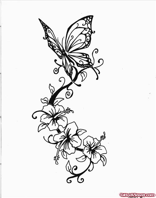 Lily Flowers And Butterfly Tattoo Design