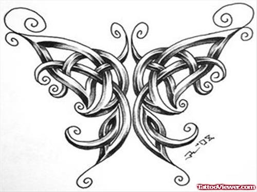 Grey Ink Celtic Butterfly Tattoo Design