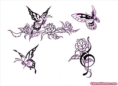 Rose Flower Butterfly Tattoo Design