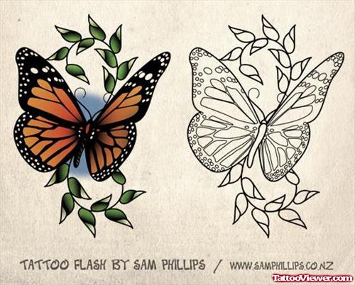 Awesome Color Ink Butterfly Tattoo Design