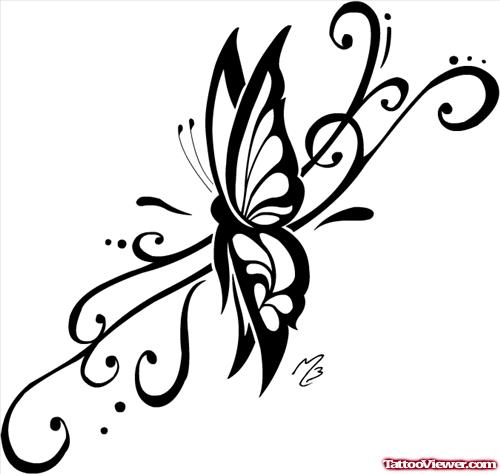 Awesome Black Tribal Butterfly Tattoo Design