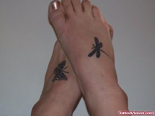 Butterfly And Dragonfly Tattoos On Feet