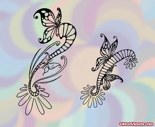 Attractive Flying Butterflies Tattoos Design