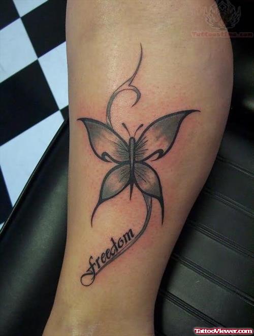 Freedom Butterfly Tattoo On Leg