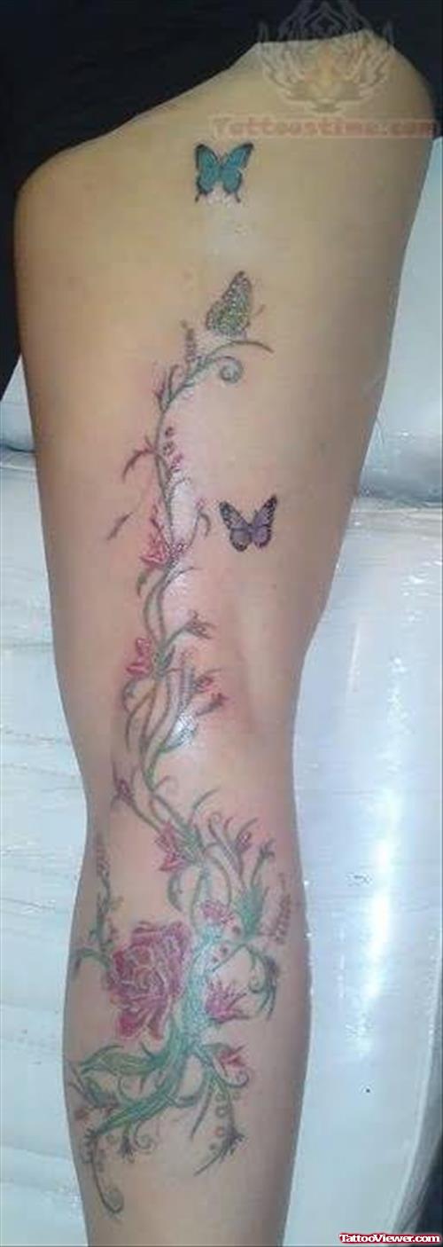 Flower And Butterflies Tattoo