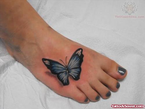 Butterfly Tattoo On Right Foot For Girls