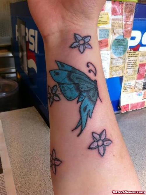 Flowers And Butterfly Tattoo On Right Arm