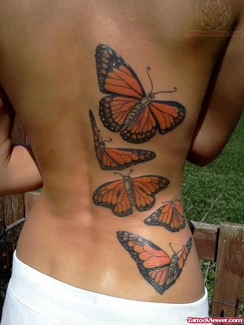Flying Butterflies Tattoos On Back