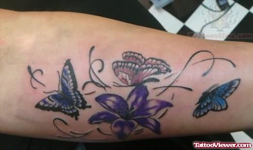 Butterflies And Flower Tattoo On Arm