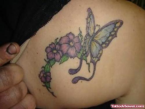 Butterfly On Flowers Tattoo