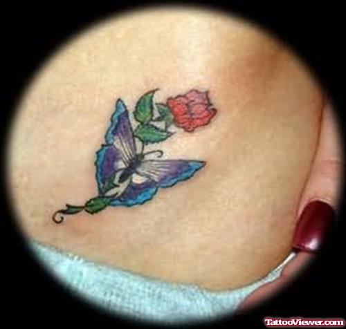 Sweet Butterfly Tattoo with Red Rose