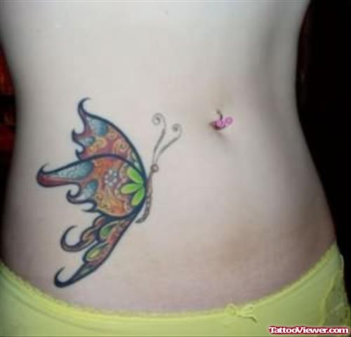 Butterfly Tattoo On Belly