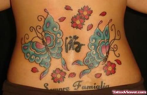 Elegant Butterfly Tattoo On Back For Girls