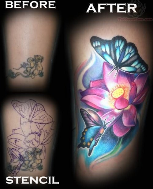 Butterflies And Flower Tattoo