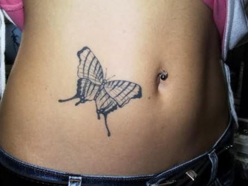 Small Butterfly Tattoo On Belly