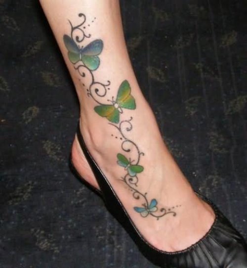 Four Butterflies Tattoo On Leg