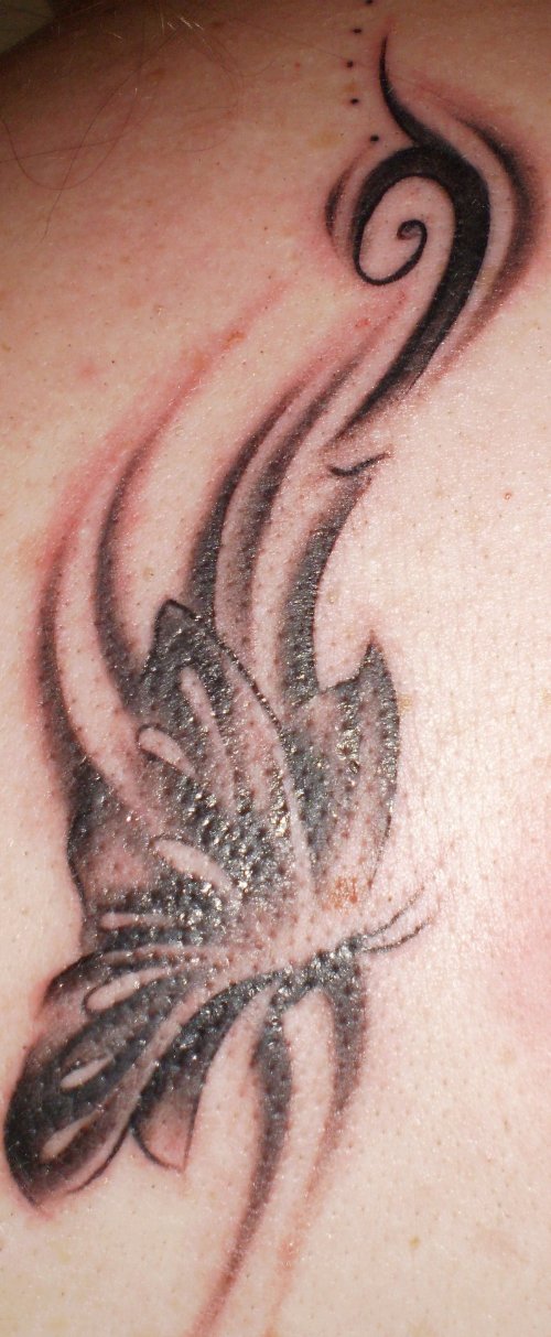 Grey Ink Butterfly Tribal Tattoo