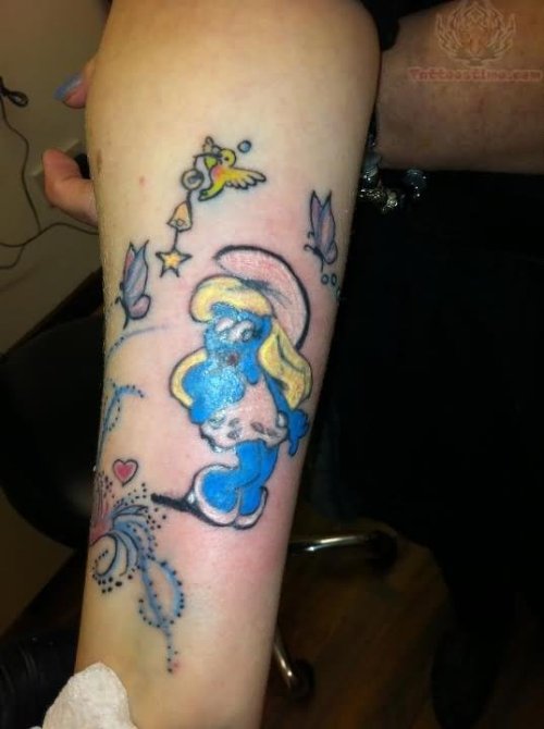 Humming Bird And Butterflies Tattoo On Arm