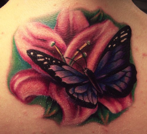 Lily Flower And Butterfly Tattoo