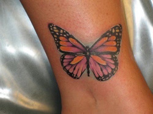 Colored Butterfly Tattoo On Ankle
