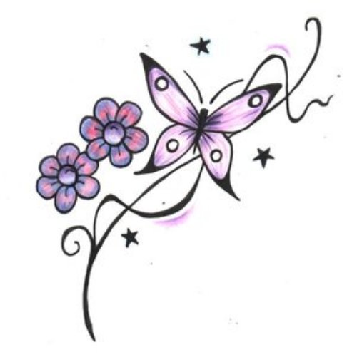 Awesome Flowers And Butterfly Tattoo Design