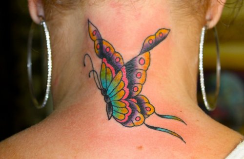 Butterfly Tattoo On Back Neck