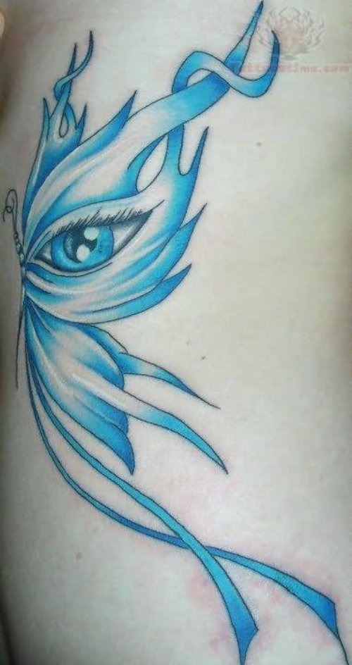 Blue Butterfly Eye Tattoo