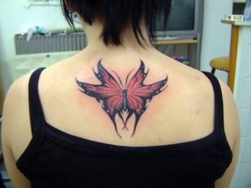 Stylish Butterfly Tattoo On Back