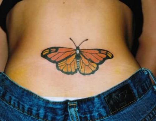 Cute Butterfly Tattoo On Lower Back