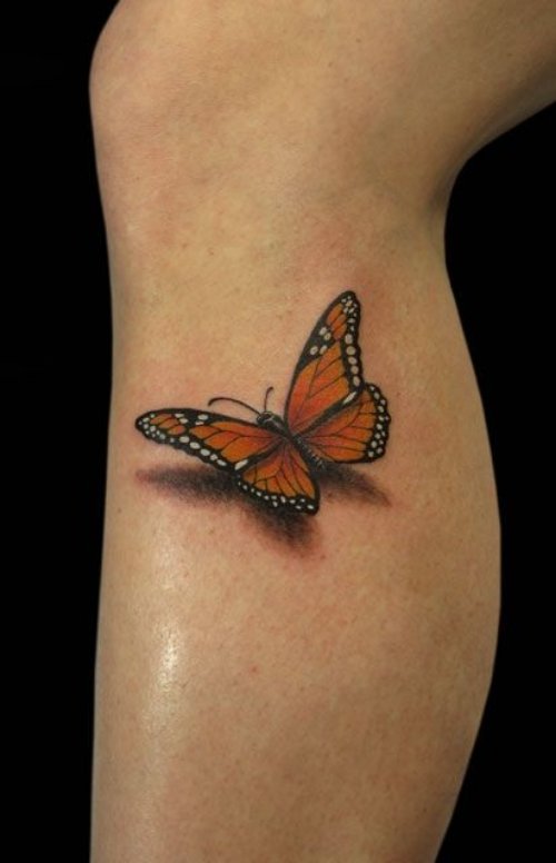 3D Butterfly Tattoo On Leg