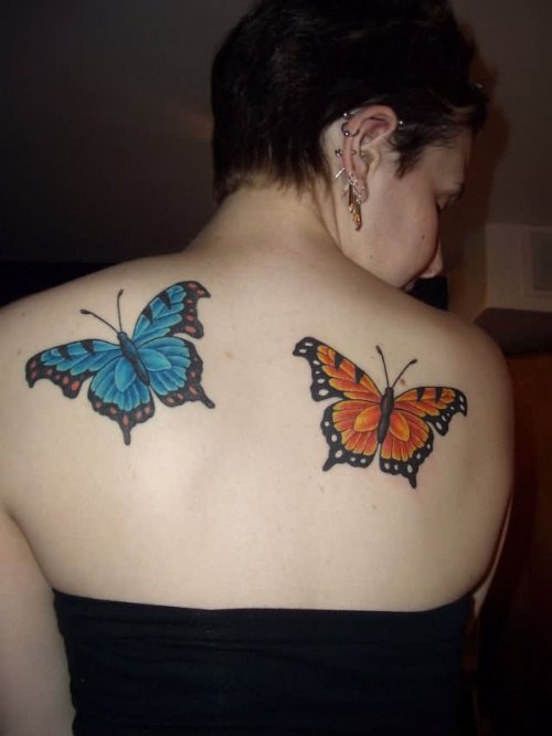 Colorful Butterfly Tattoos On Back For Women