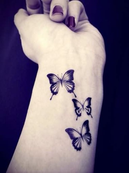 Flying Three Butterflies Tattoos On Wrist