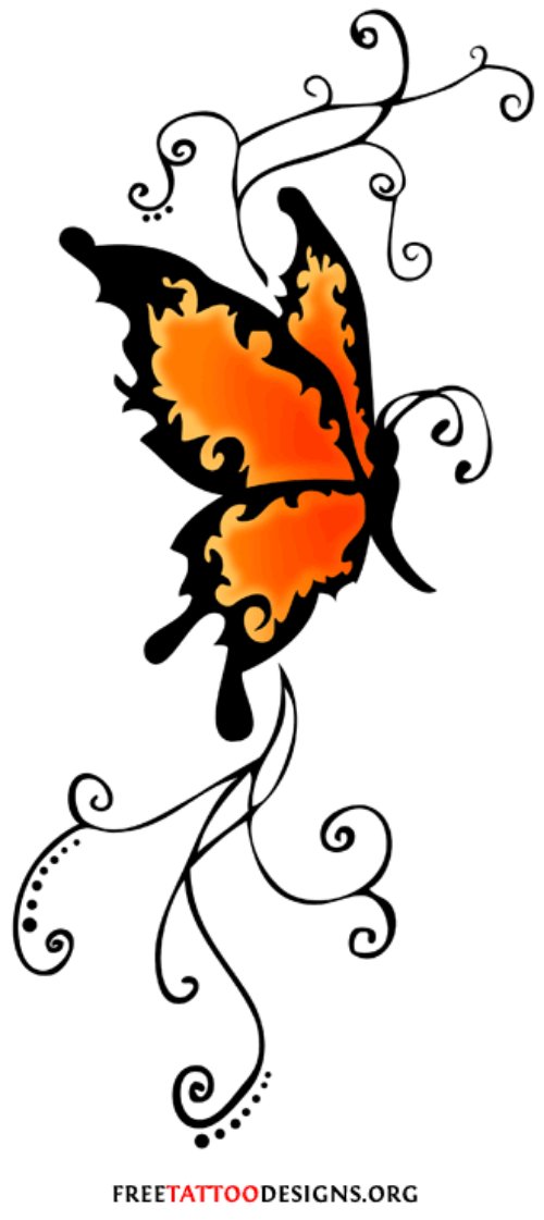 Orange Butterfly Tattoo Design