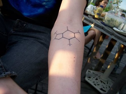 Caffeine Tattoo On Left Arm