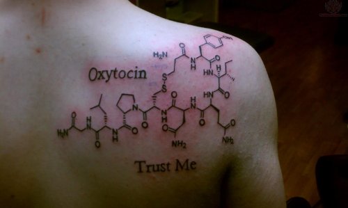 Oxytonic Trust Me Caffeine Tattoo On Back Shoulder