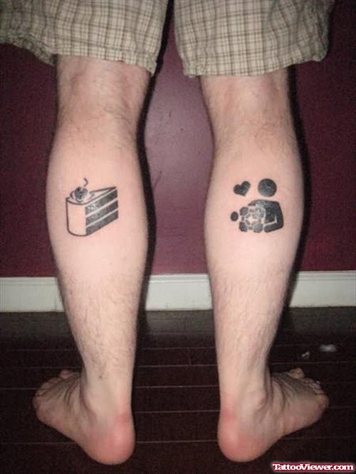 Cake Tattoo On Legs