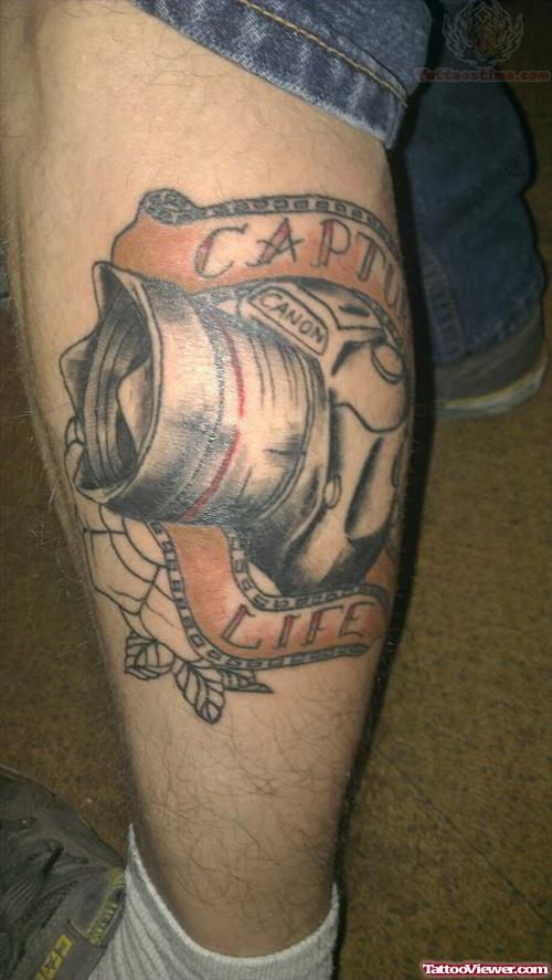 Capture Life - Camera Tattoo Left Leg