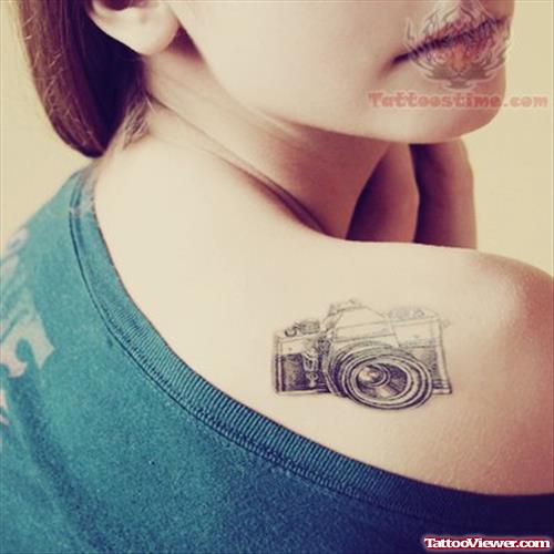 Back Shoulder Camera Tattoo For Girls