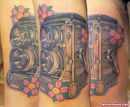Flower And Video Camera Tattoo